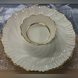 Lenox RICHMOND COLLECTION One Piece Chip & Dip 24k Gold Trim GREAT CONDITION